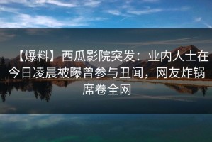 【爆料】西瓜影院突发：业内人士在今日凌晨被曝曾参与丑闻，网友炸锅席卷全网