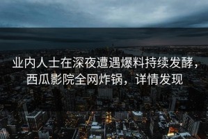 业内人士在深夜遭遇爆料持续发酵，西瓜影院全网炸锅，详情发现