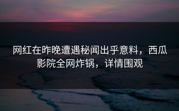 网红在昨晚遭遇秘闻出乎意料，西瓜影院全网炸锅，详情围观