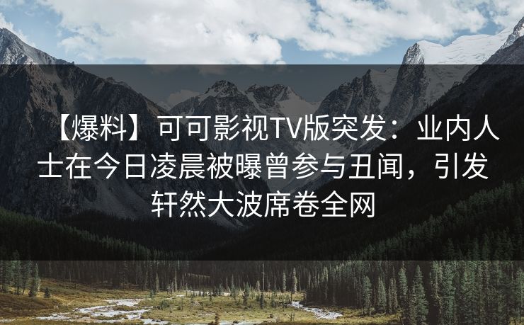 【爆料】可可影视TV版突发：业内人士在今日凌晨被曝曾参与丑闻，引发轩然大波席卷全网